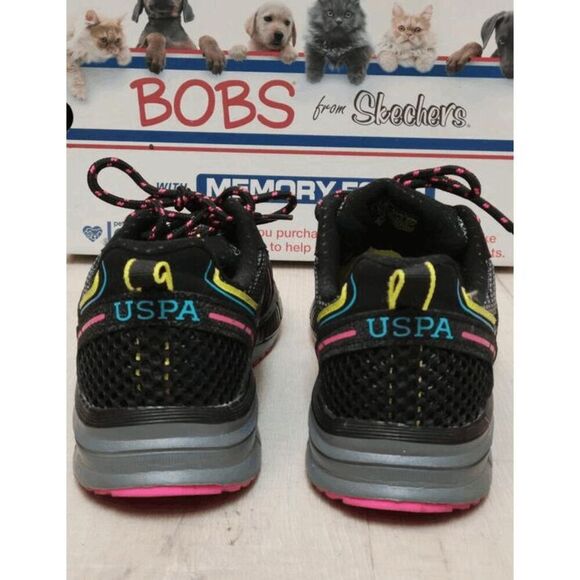 🇺🇸 US POLO ASSN Women’s Black Mesh Neon Pink Accent Athletic Sneakers SIZE 6.5 - Picture 7 of 15
